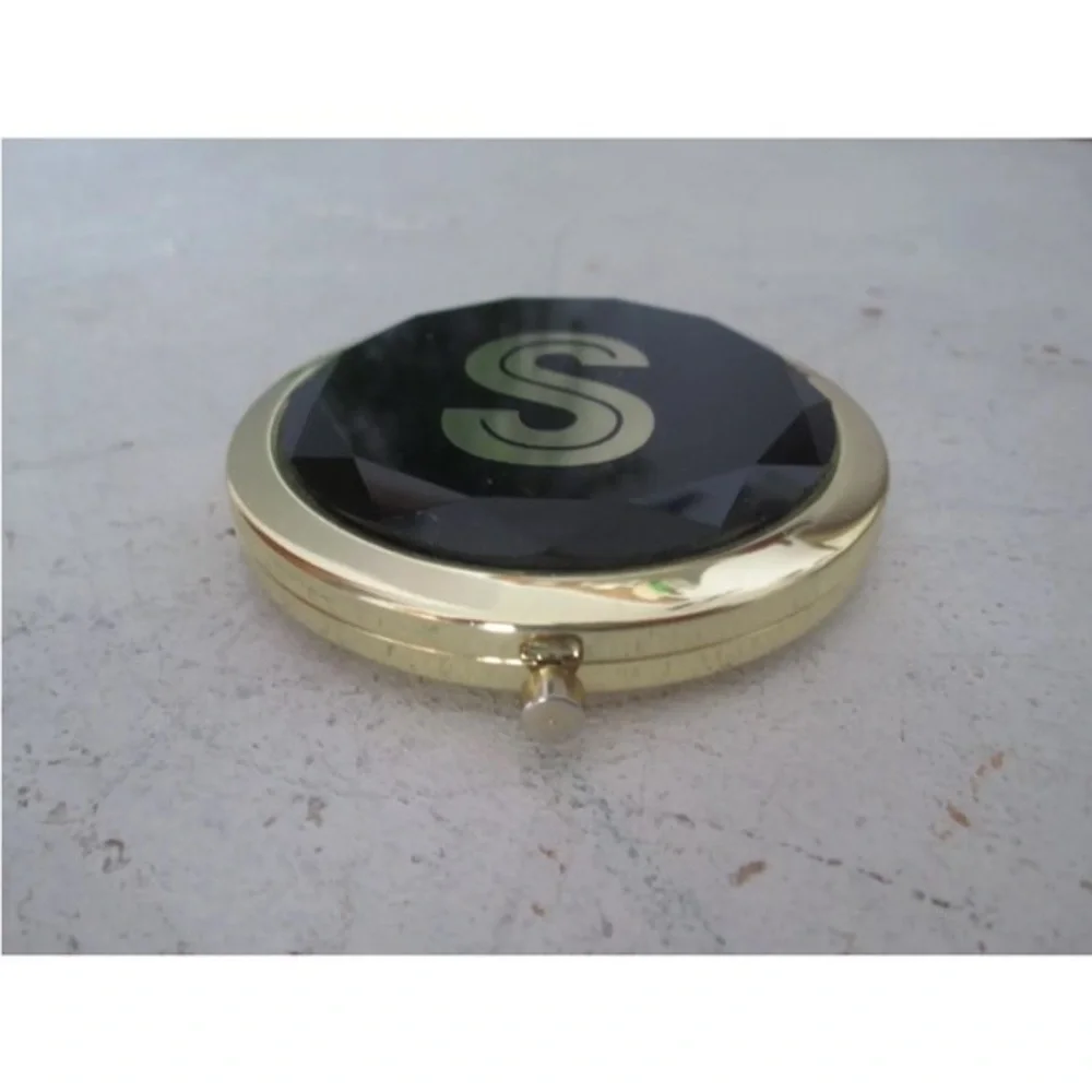 Modern‎ Expressions Monogramed S Black Gold Tone Compact Mirror Geometric shape